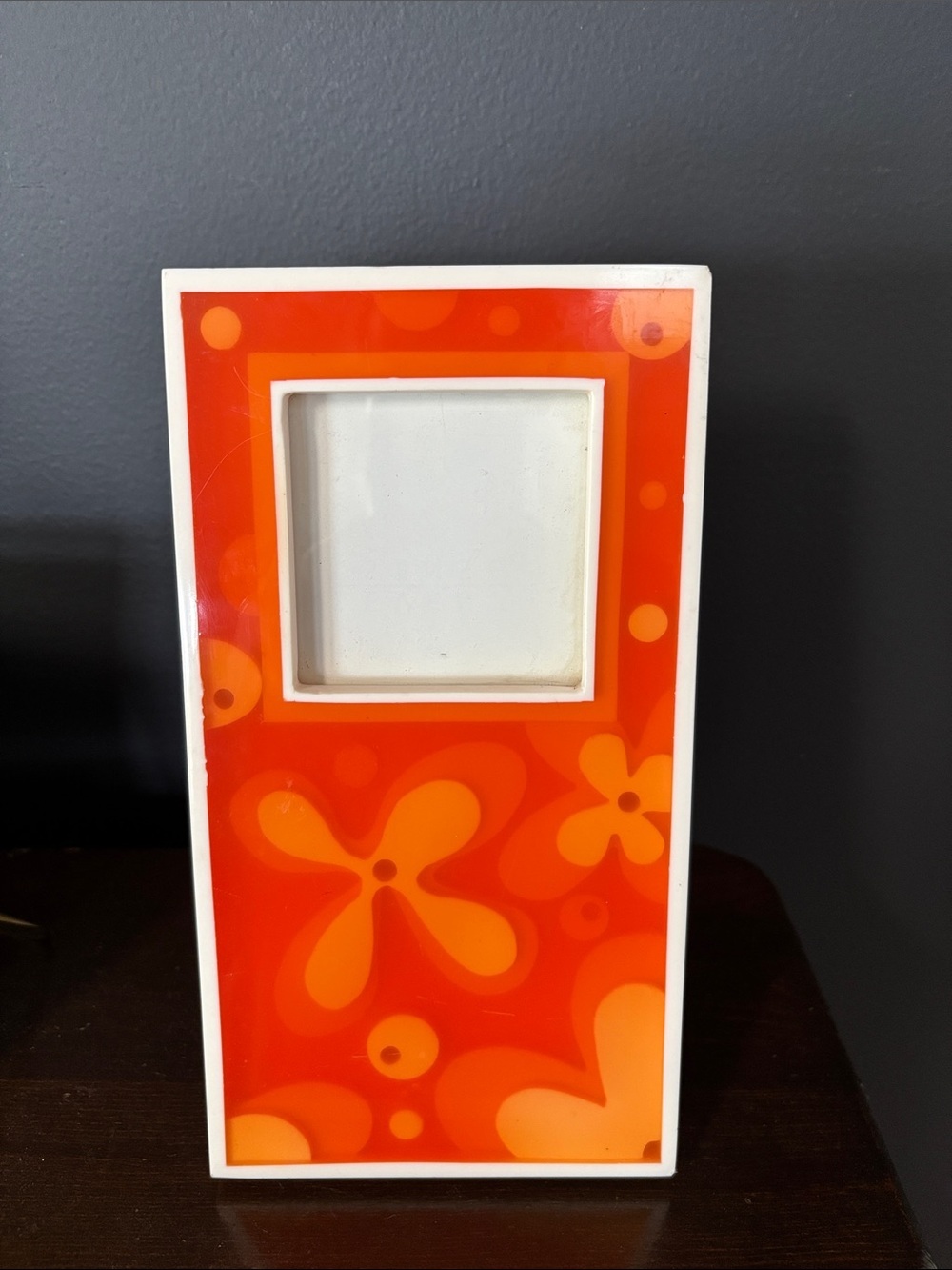 Retro Atomic MCM 70s Inspired Picture Frame Orange Flowers White Home Decor